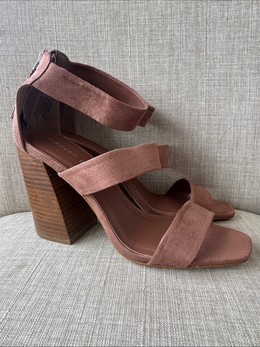 Madden Girl Dusty Rose Brown Suede Block Heel Sandals